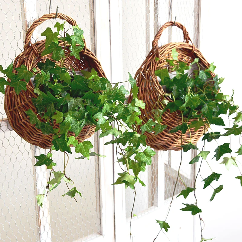 Handmade Woven Hanging Basket Storage Home Garden Flower Pot Hanging Wall Basket Wicker Rattam Vine Pot Indoor Plants Holder