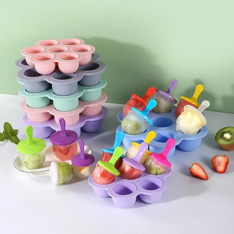 New 7 Holes DIY Ice Cream Pops Silicone Mold Ice Cream Ball Maker