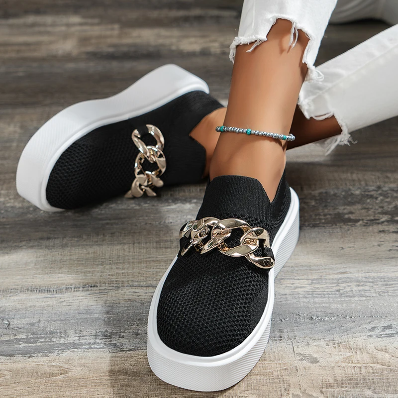 

Big Size Women Shoes Flats Oxford Female 2023 Autumn Fashion Metal Chain Platform Loafers Ladies Casual Canvas Shoes Sneakers