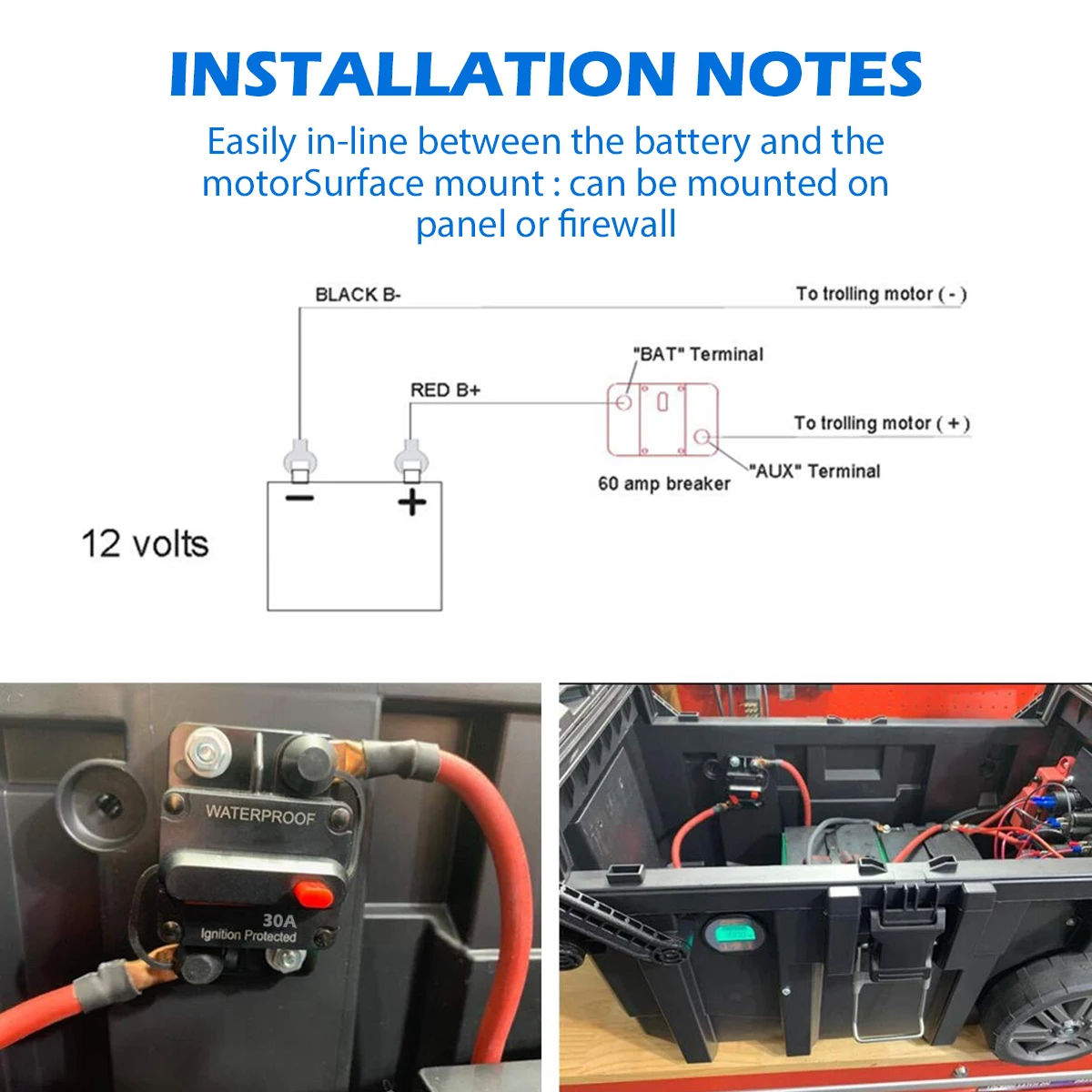30A-300A Circuit Breaker Fuse Reset 12-48V DC Manual Reset Inline Fuse Inverter IP67 Waterproof Car Yacht Auto Circuit Breaker