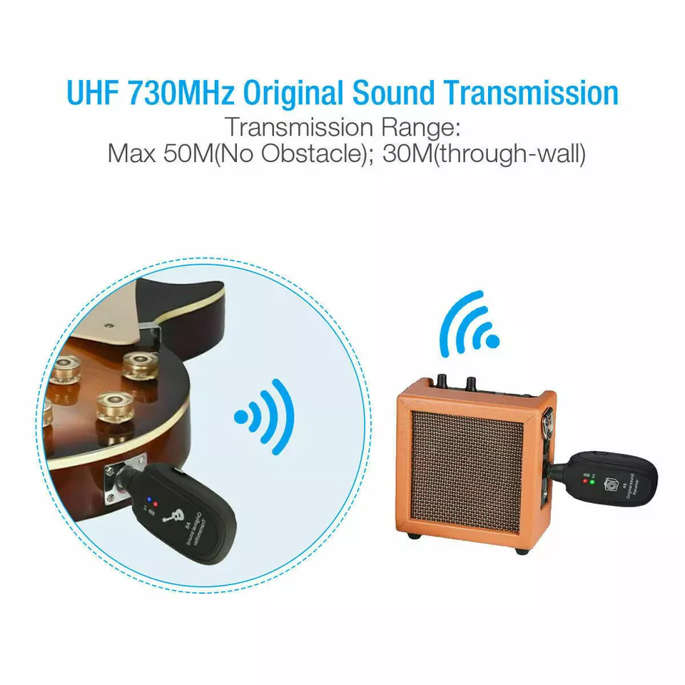 UHF Guitar Wireless System Transmitter+Receiver Built In Rechargeable Battery wireless guitar system