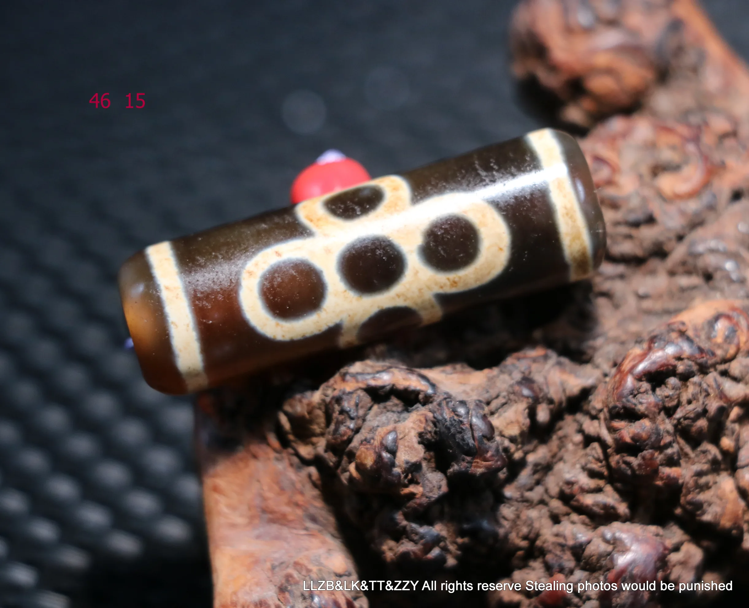 

Ultra Energy Tibetan Old Agate 5 Eye Lightening Drum Shape Wide Hole dZi Bead Amulet Pendant Talisman 4A+ T UPD211202A15