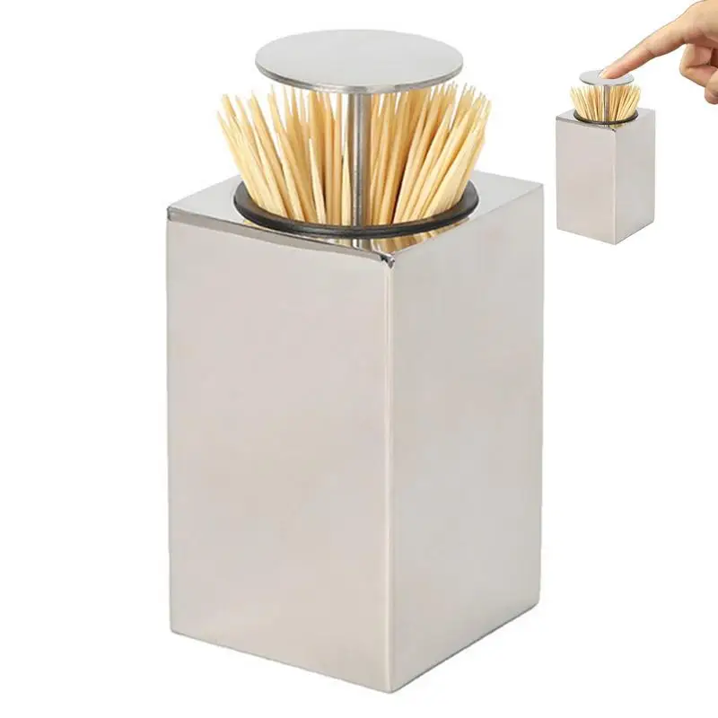 

Toothpick Holder Dispenser Automatic Toothpicks Storage Box Stainless Steel Press Container For Home Dining Table Decoration