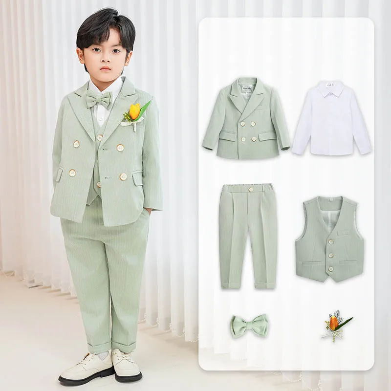 OLEKID Kinderanzug für Jungen, Hochzeitsanzug im britischen Gentleman-Stil, Weste und Hose, Klavier- und Bühnenkostüm für Jungen von 1-10 Jahren, grünes Auftrittsoutfit – Detail 31