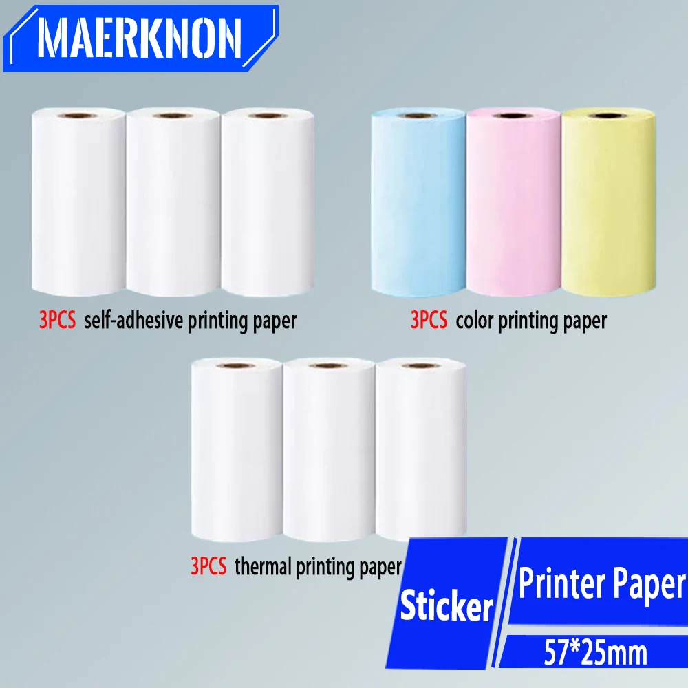 Thermal Paper 57*25MM Mini Printer Label Sticker Self-Adhesive Rolls Papers For Wireless Bluetooth Photo Inkless Printing Paper