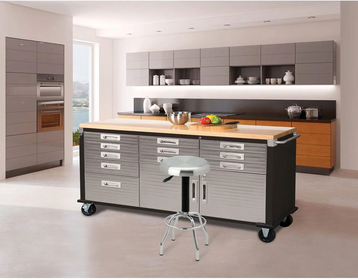 UltraHD Heavy Duty Rolling Cabinet Workbench Table w/Solid Wood Top Workstation for Garage Warehouse Office Workshop 2