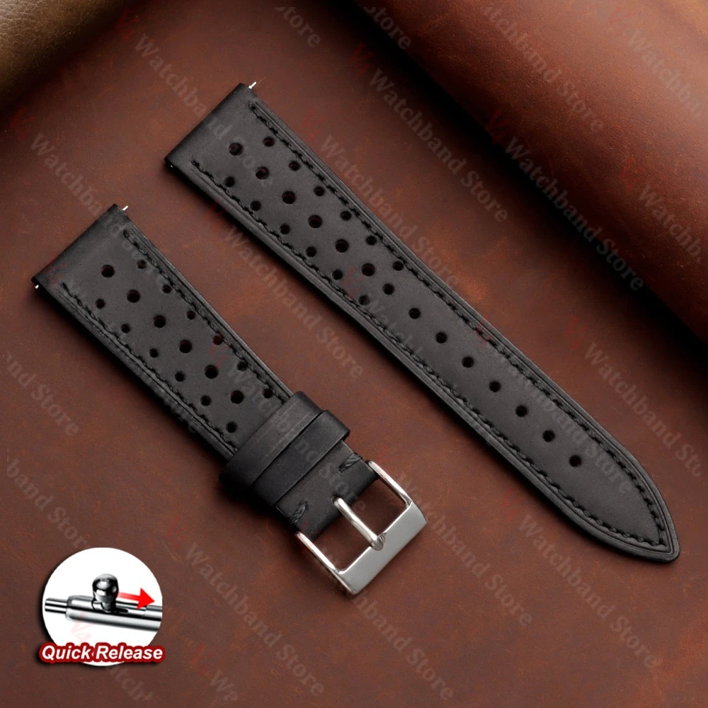 Vintage Racing Leather Breathable Watch Strap in Brown