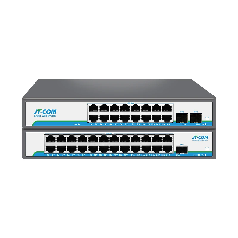 JT-COM L2- 관리형 네트워크 스위치 1*1000M SFP 슬롯 포트 및 24*100/1000M RJ45 포트 포함