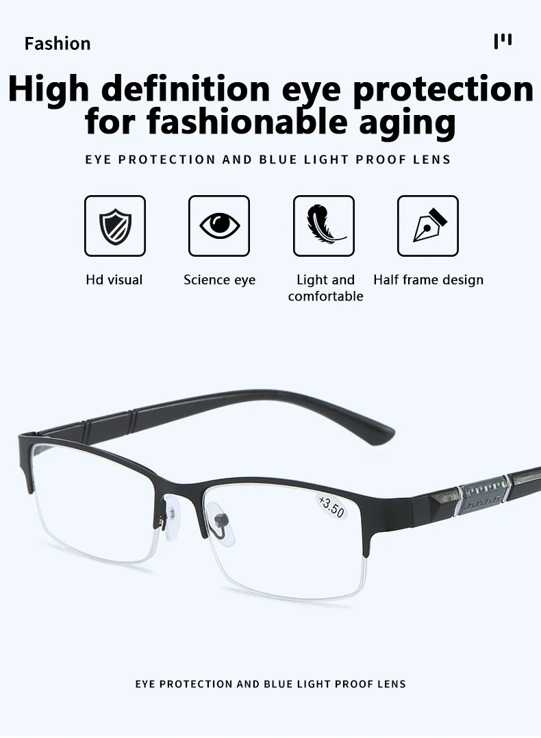 KoKoBin Aide à la lecture unisexe demi-lune demi-monture en métal charnière à ressort lunettes de lecture ultra fines (bleu, 2.0 KoKoBin Aide à la lecture unisexe demi-lune demi-monture en métal charnière à ressort lunettes de lecture ultra fines (bleu, 2.0