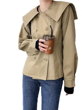 

Spring Short Casual Jacket Women Summer Fashion Large Lapel Solid Color Double Breasted Windbreaker Casual Top N1499