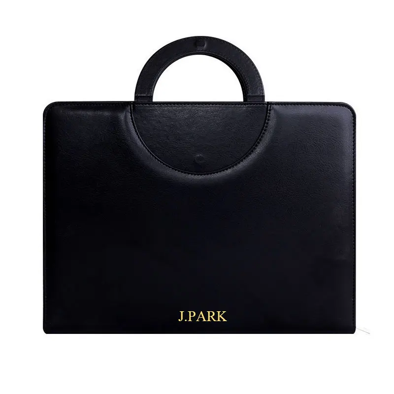 Free Custom letters A4 Business File Folder Portfolio Pu Leather Briefcase With Calculator Notebooks Office Document Organizer