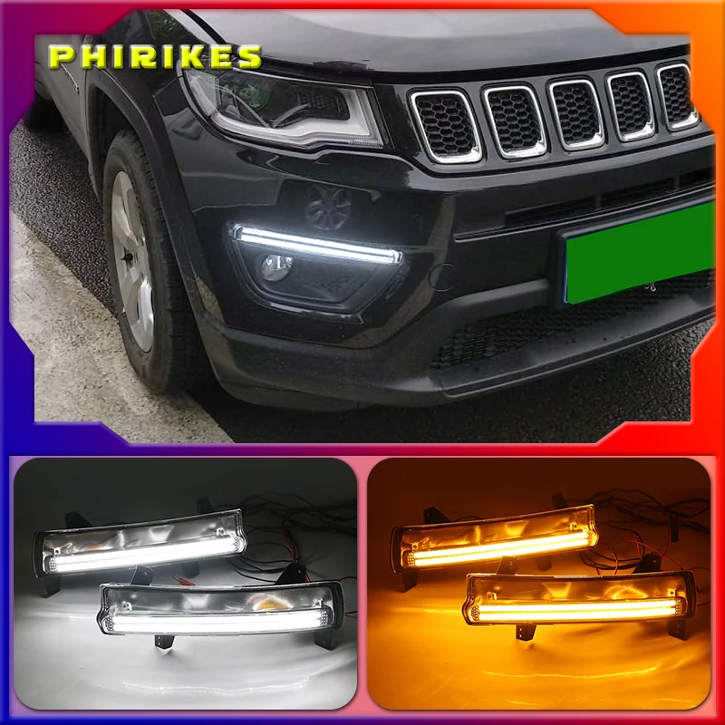 

1 Pair Car LED DRL For Jeep Compass 2017 2018 2019 Daytime running light With yellow turn Signal Light
