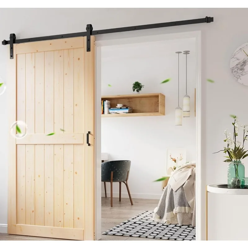 42x84" Sliding Barn Wood Door Panel with 7ft Hardware Kit Easy DIY Assembly Required Perfect for Warehouses Bedrooms Bathrooms 2