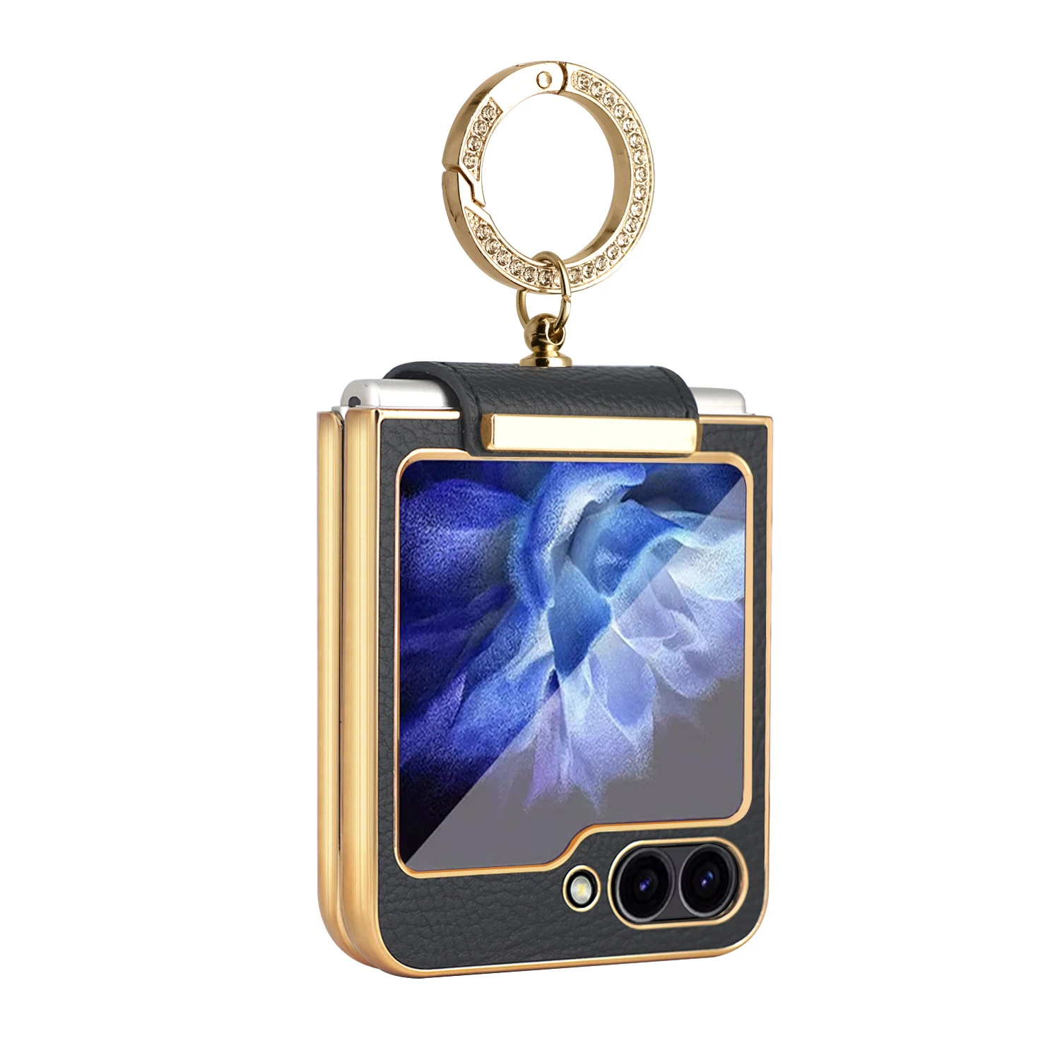 Vietao Gold Electroplated Leather Phone Case with Finger Ring