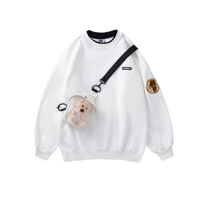 Women Cute Black Sweatshirt Fashion Streetwear Tops with Bag Korean Style White Pullover Kawaii Harajuku Loose BF Jumper Female