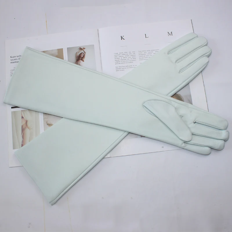 New women's long sheepskin gloves Classic solid color at elbow Versatile windproof warm fleece driving leather gloves