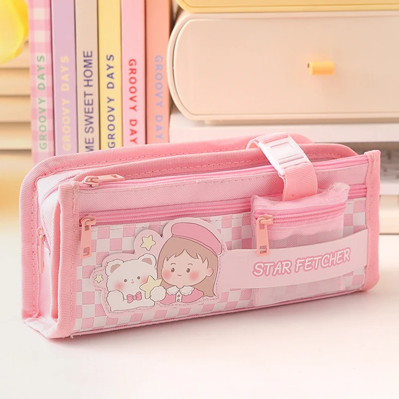 

Large Capacity Multifunctional Pencil Bag Canvas School Cases Cartoon Stationery Holder Bag Pen Case Students School Supplies