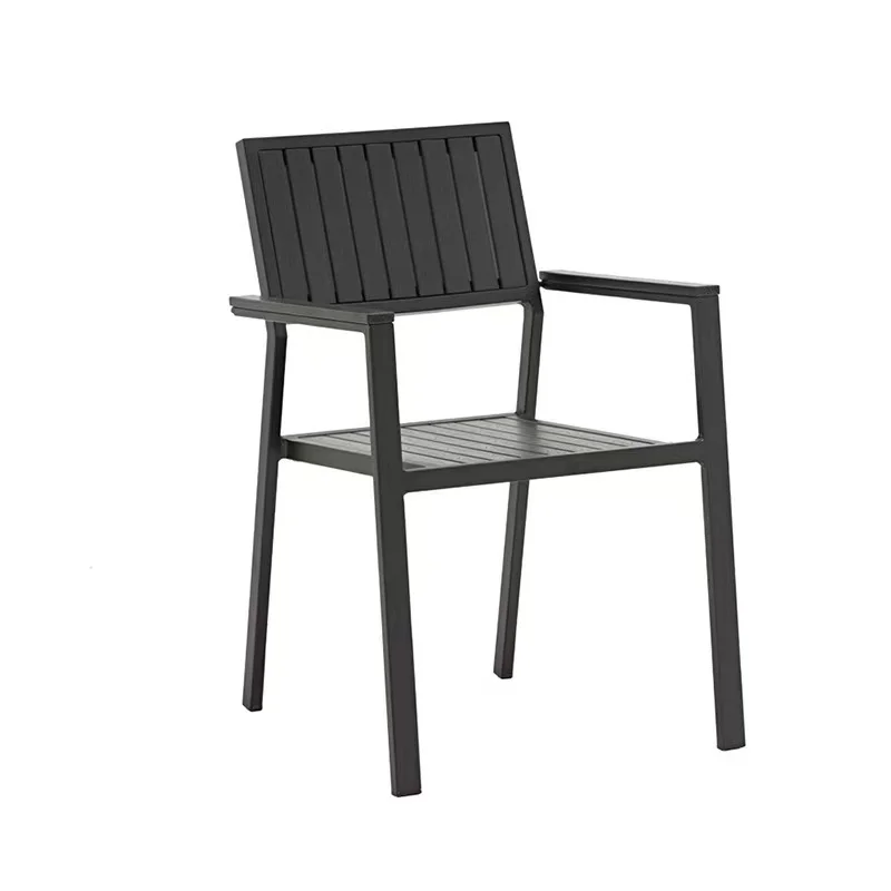 Modern Stackable Wooden Furniture Metal Outdoor Chairs Restaurant Patio Cafe Armchair With Metal Base