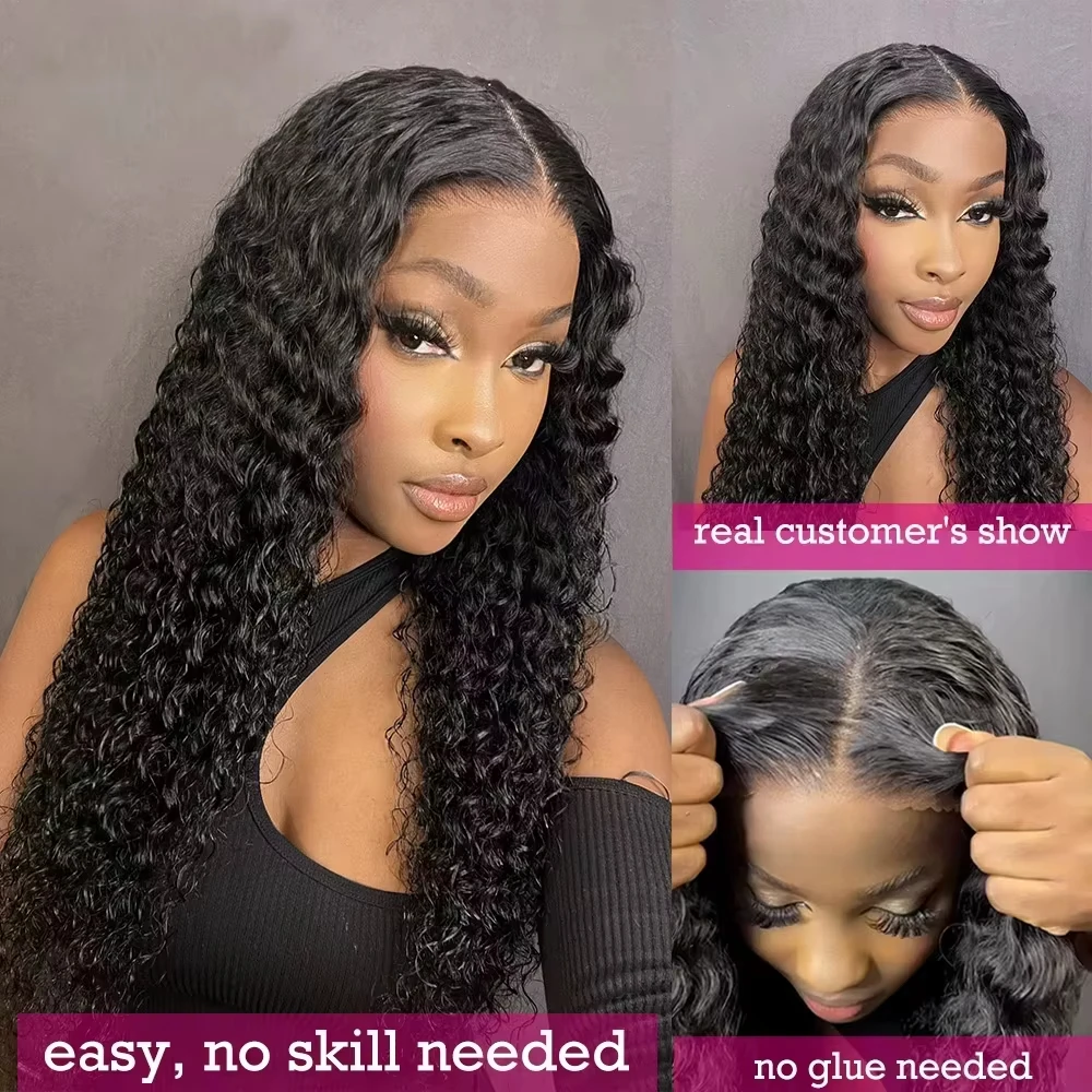 Deep Wave Human Hair Wig 5x5 HD Lace Closure Curly Glueless Ready to Wear 4x4 Lace Closure Brazilian Pre Plucked Wigs For Women