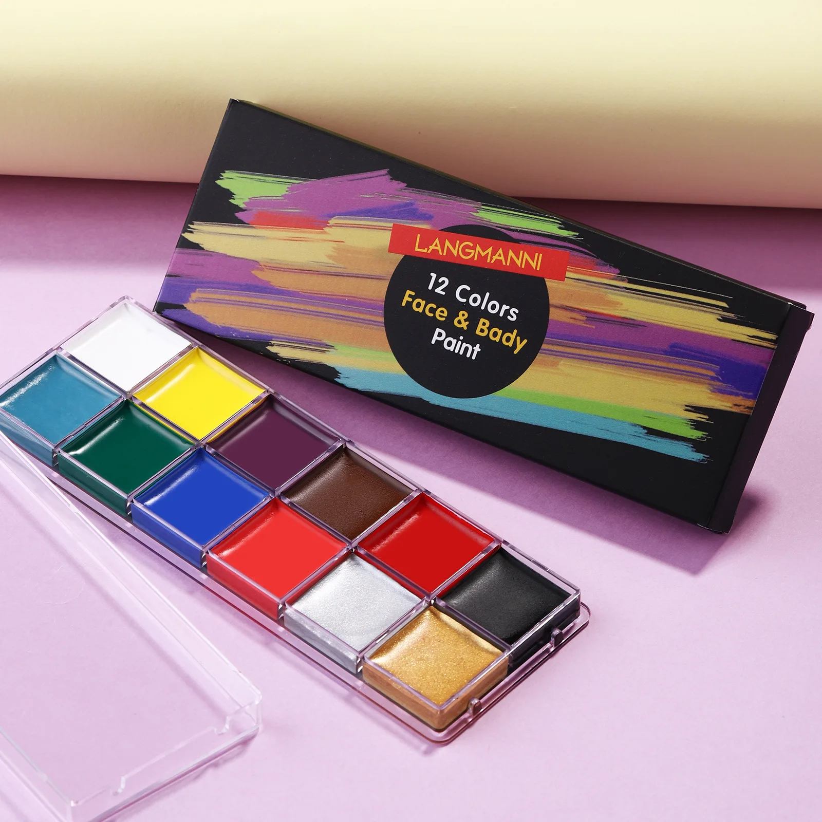 Langmanni 12 color oily facial makeup tray, body painting pigment paste DIY facial color paste 2