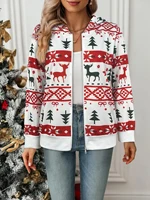 Women's Hooded Casual Jacket with Christmas Deer and Tree Festival Atmosphere Elements