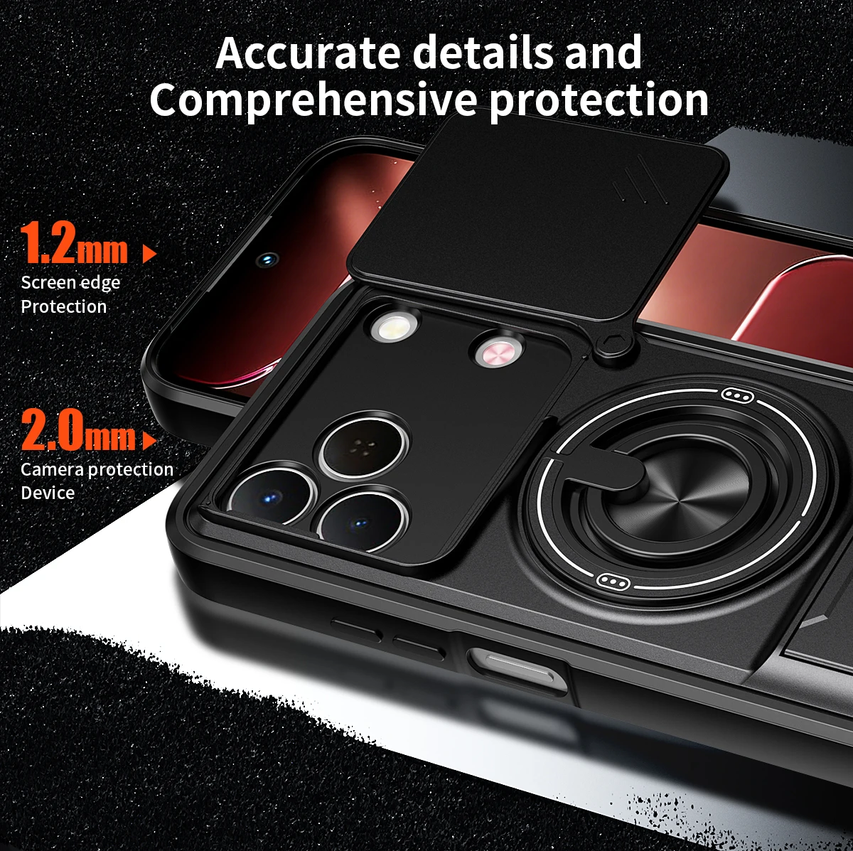 Rotatable Slide Camera Protection Ring Stand Shockproof Phone Case Cover