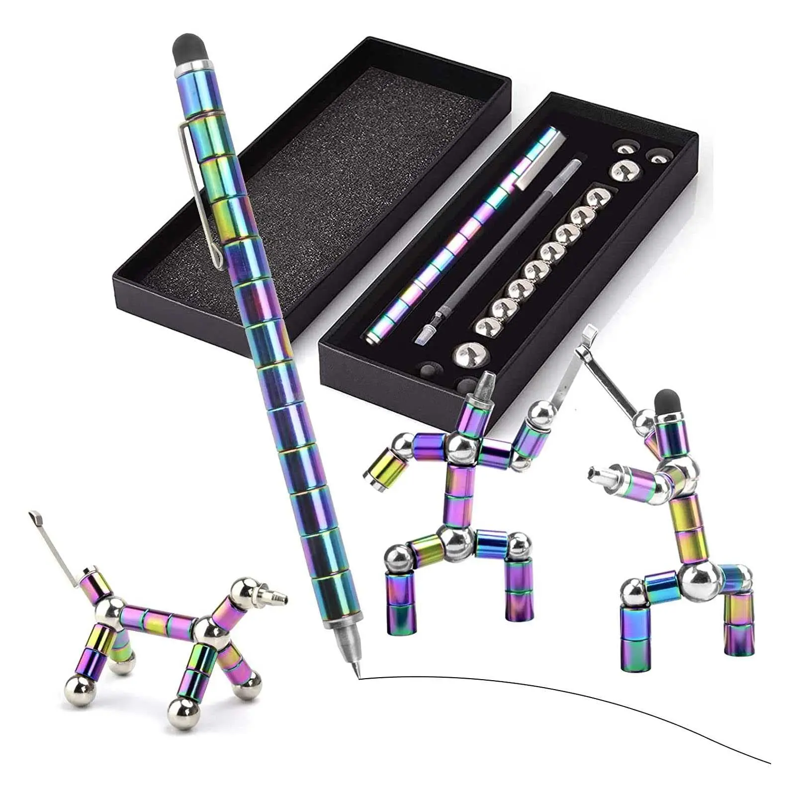 Magnetic Fidget Pen with Gift Box Decompression Magnetic Metal Ballpoint Pen Multifunction Deformable Writing Pen Creative Toy