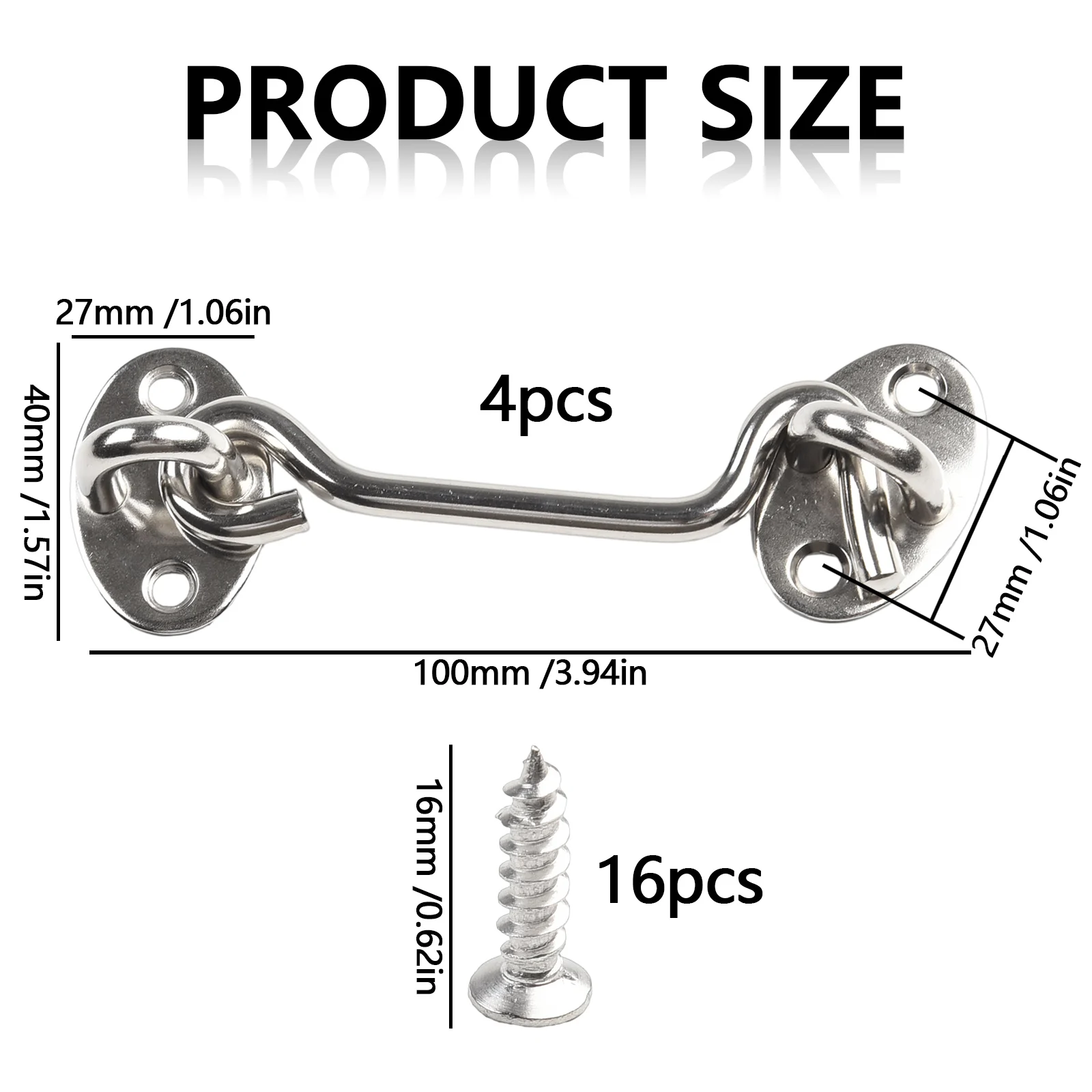 Cabin Hook Eye Lock With Safety Switch Hook Door Eye Latch Silent Catch Holder With Screws Storage Hooks 16pcs Screws