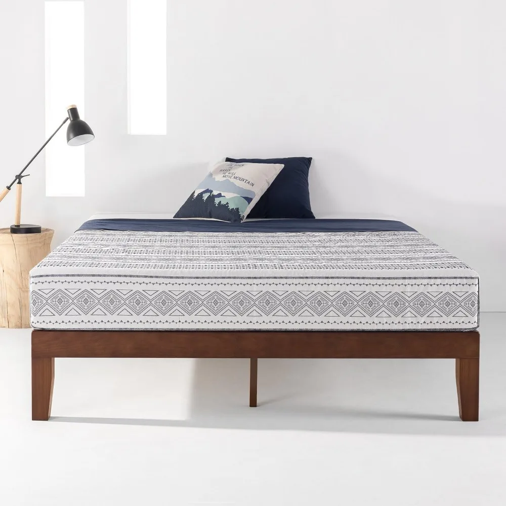 

12" Classic Solid Wood Platform Bed Frame with Wooden Slats (no Box Springs Required), Queen Size Bed