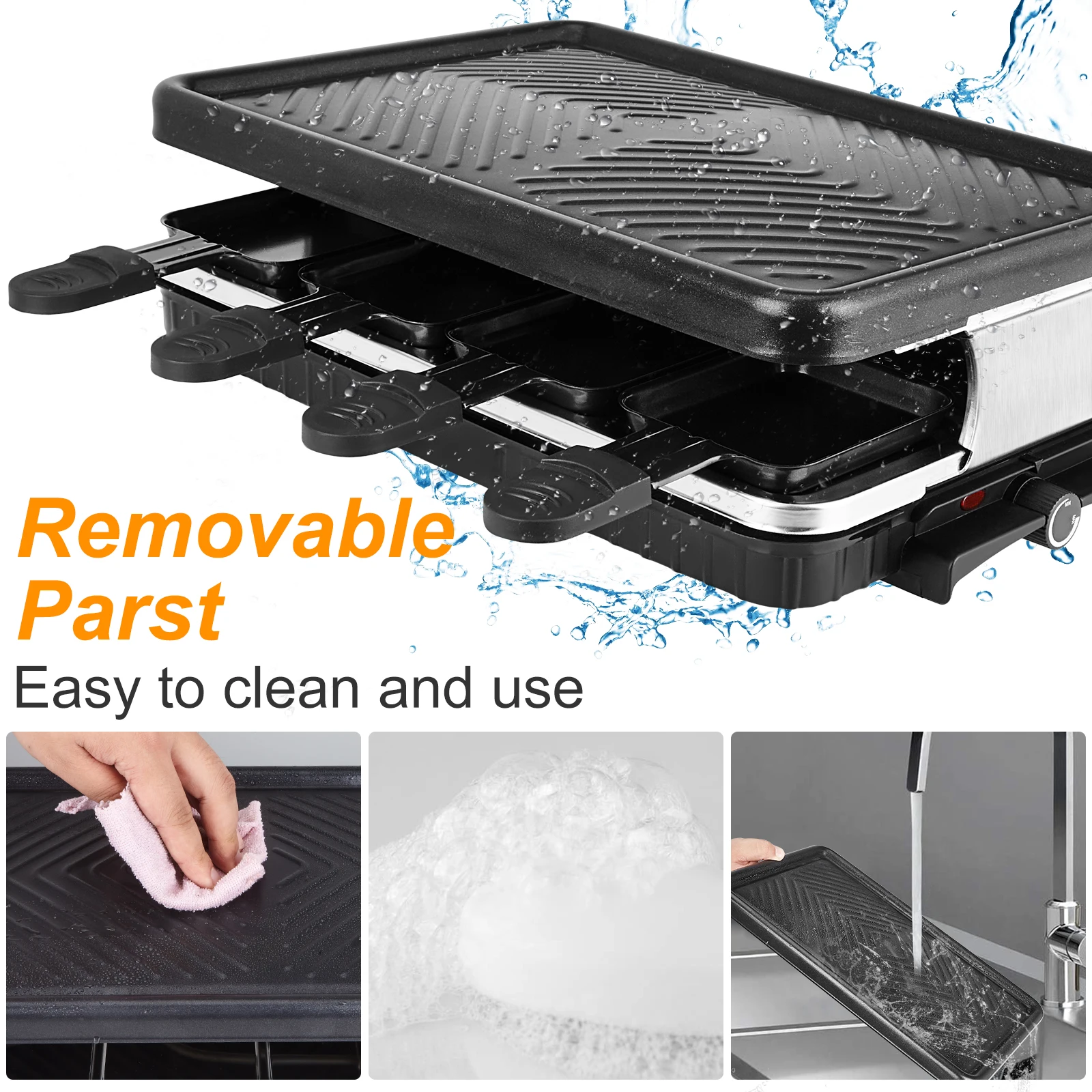 Bbq Grill EU1300W Electric Indoor Searing Grill Removable Grill Griddle Plates Smokeless Easy-to-Clean Nonstick Cooking Barbecue 5