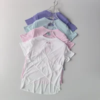 Vêtements de Yoga pour femmes, chemisier à manches courtes, croix creuse, maille fine, beau dos, chemises extérieures, Slim, Fitness, haut de sport 1
