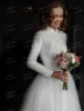 Formal Muslim Wedding Dresses Woman's A Line High Neck Sexy Appliques Long Sleeve Bride Gowns Party Vestidos De Novia Customized 2