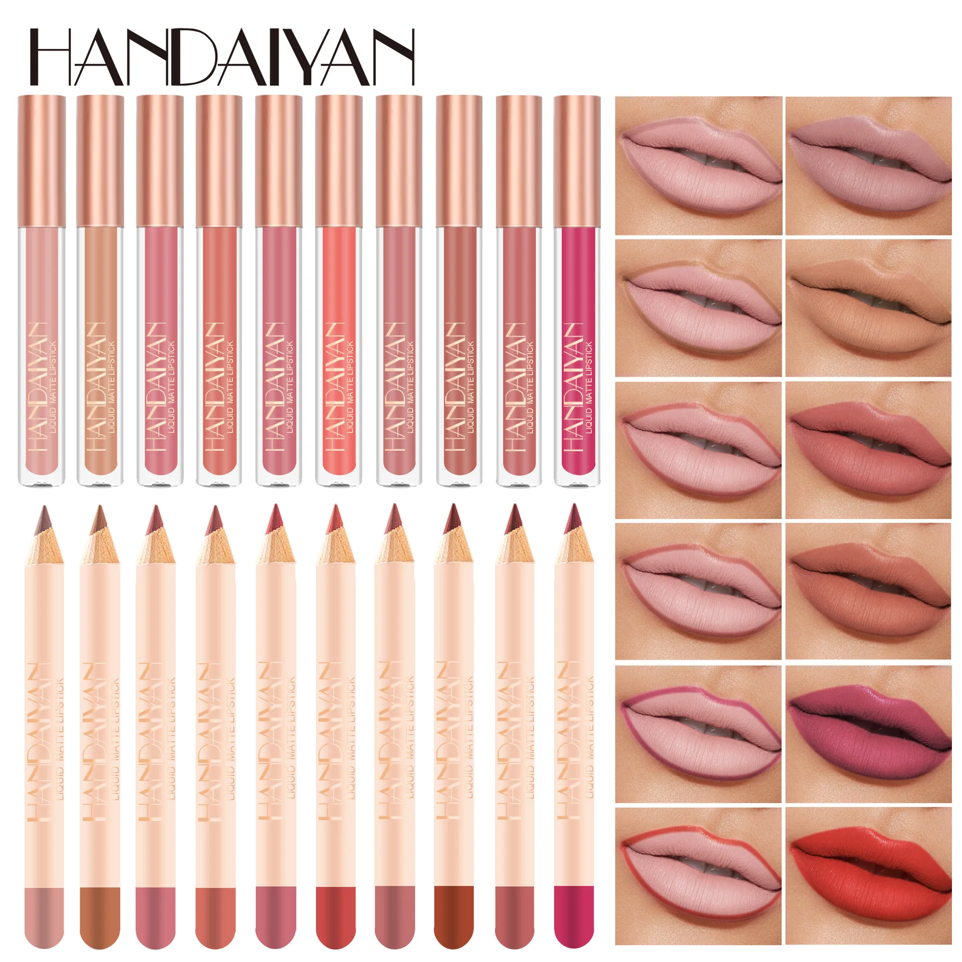 

Matte Nude Lipstick Lip Liner 2 in 1 Long Wearing Waterproof Lip Ink Crayon Built-in Sharpener Professional Makeup for Women