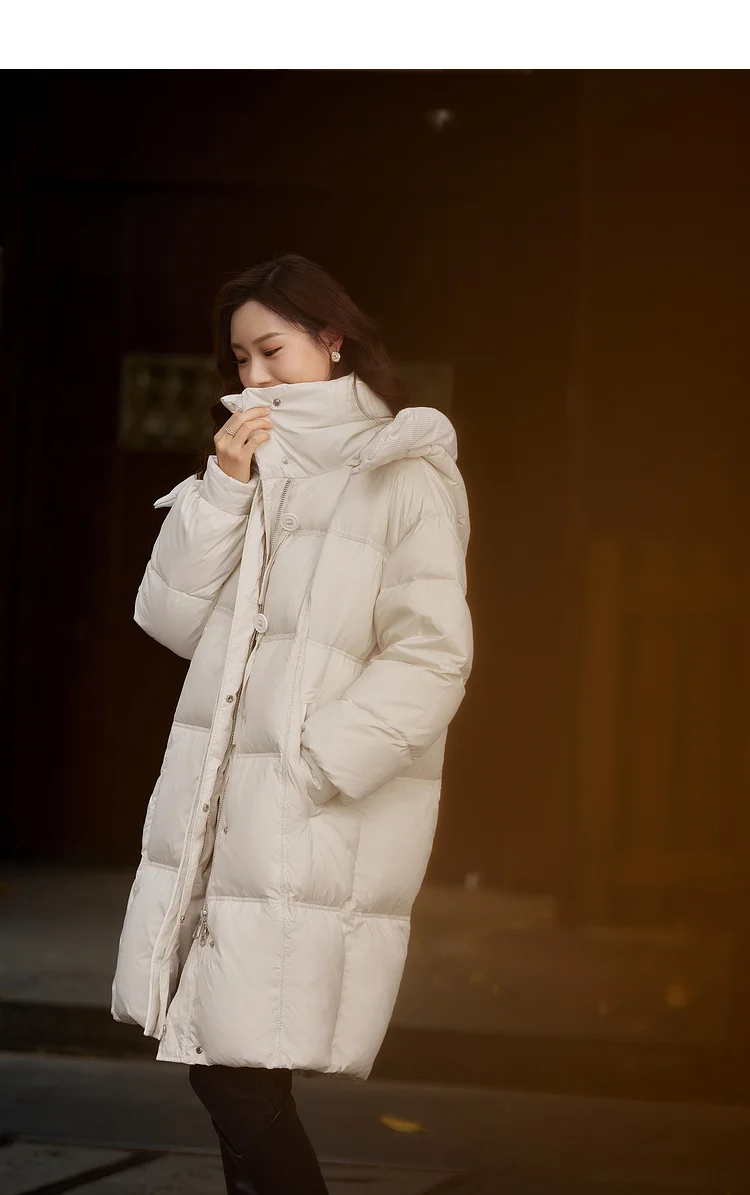 Vimly White Duck Down Puffer Jackets Women Winter Warm Long Down Coat 2023 Windproof High Neck Detachable Hood Outerwear 50636