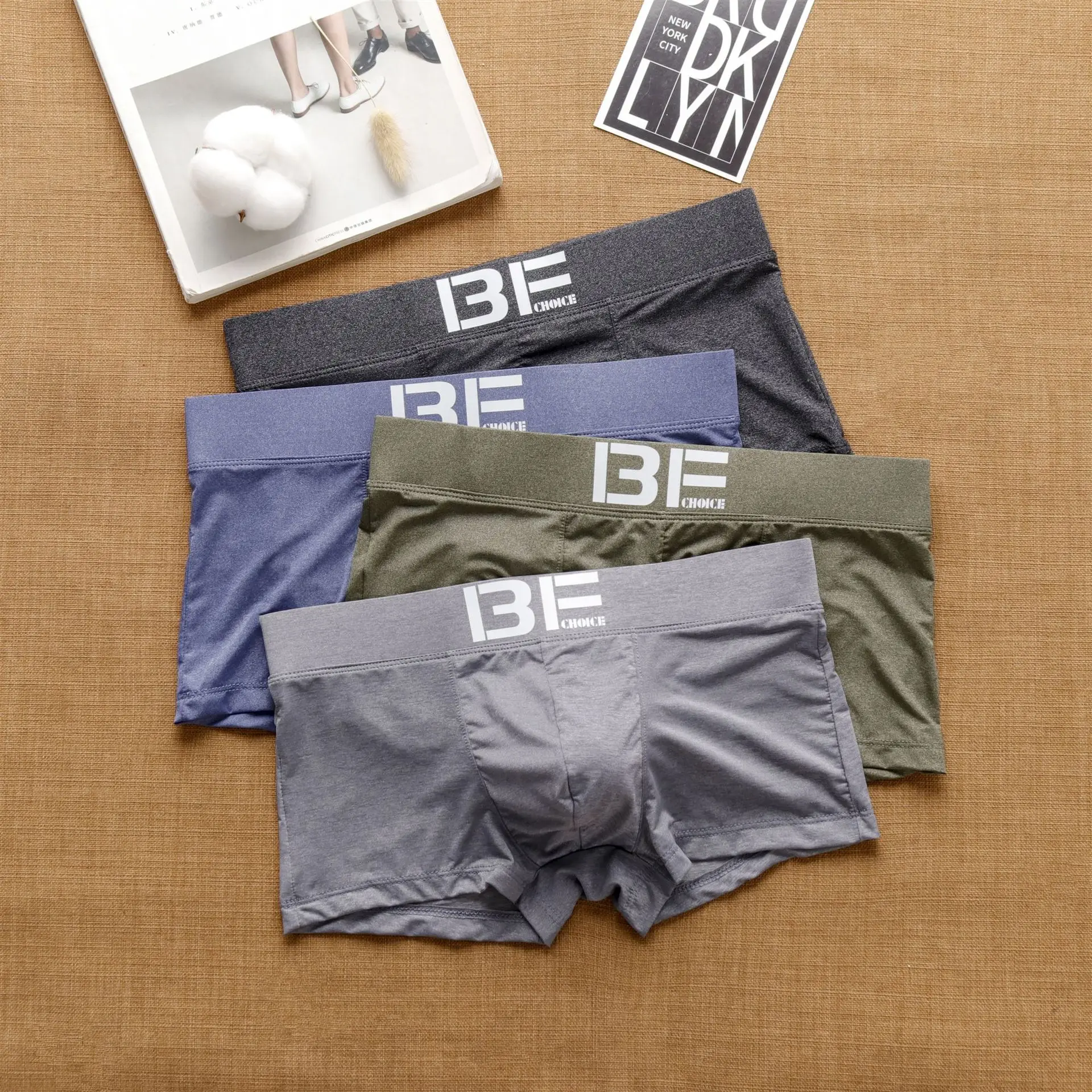 

BECHOICE Men's Flat Corner Underpants Nylon Ice Silk Underpants Low Rise Comfortable BE4-M268