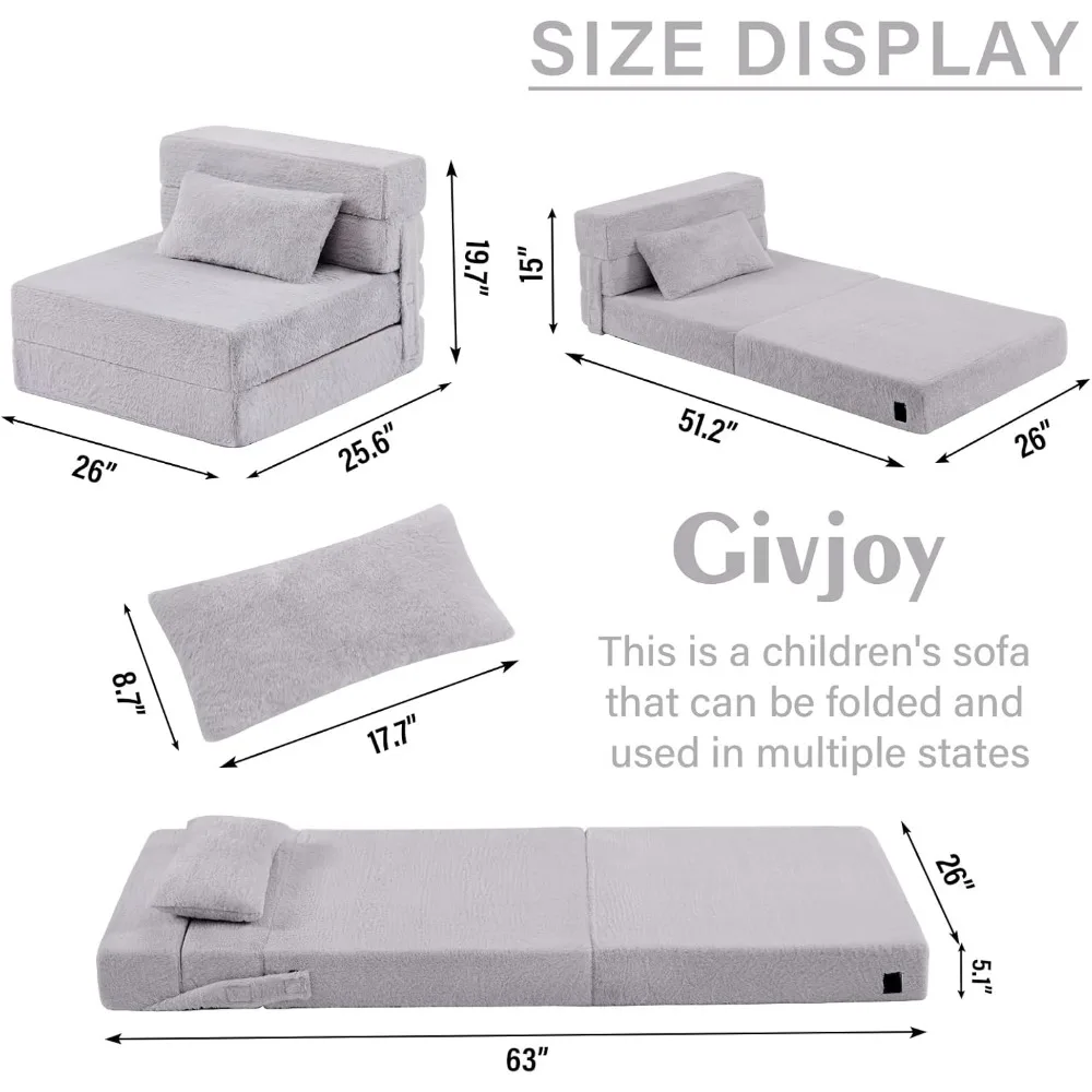 Folding Sofa Bed Floor Mattress for Kids with Pillow, Toddler Washable Folding Floor Nap Mat for Sleeping Daycare 3