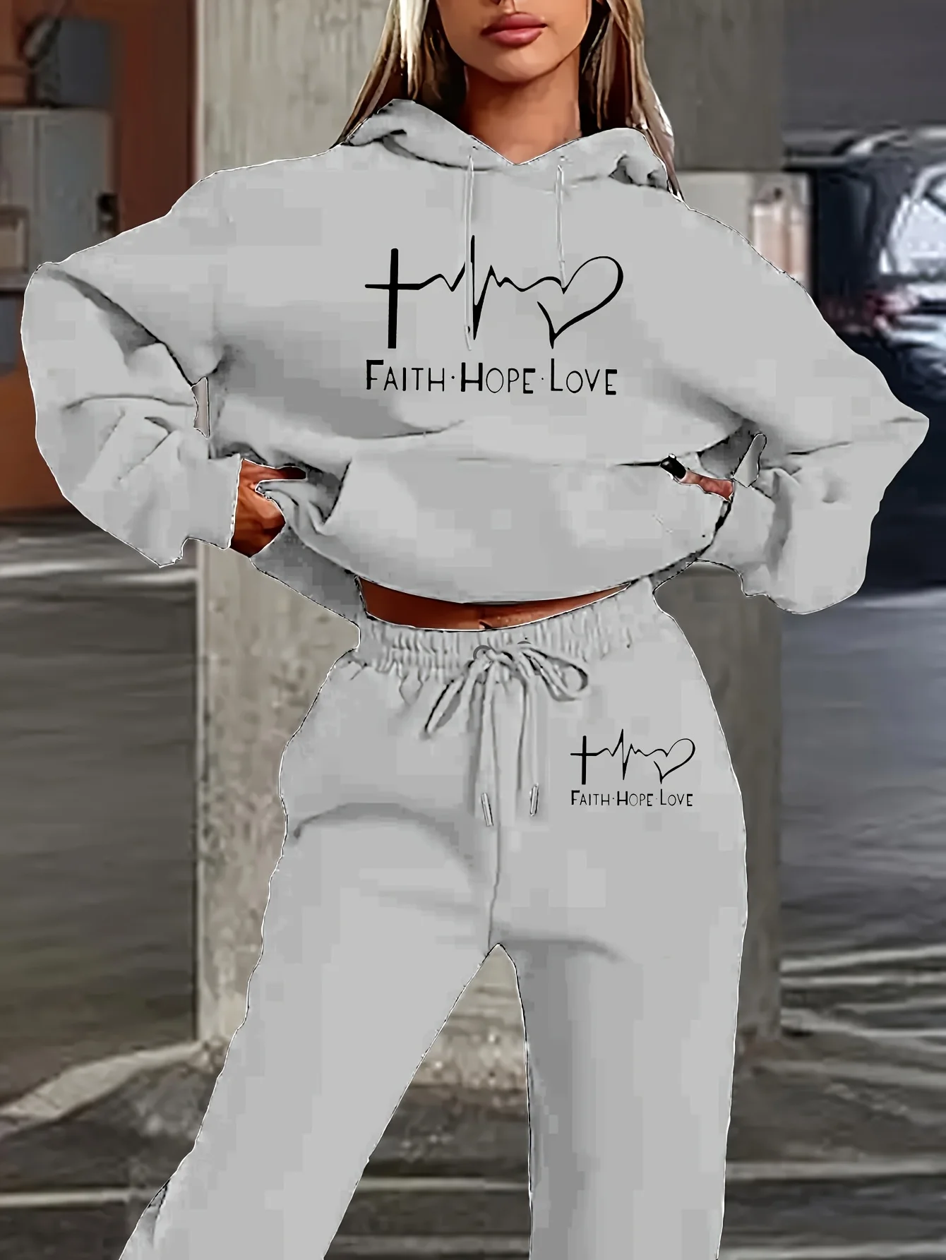 25/26 가을/겨울 후드 세트 Y2K ECG 프린트 레이지 스타일 스포츠 트렌드 여성 스트리트 3D 달리안 후드 팬츠 성인용