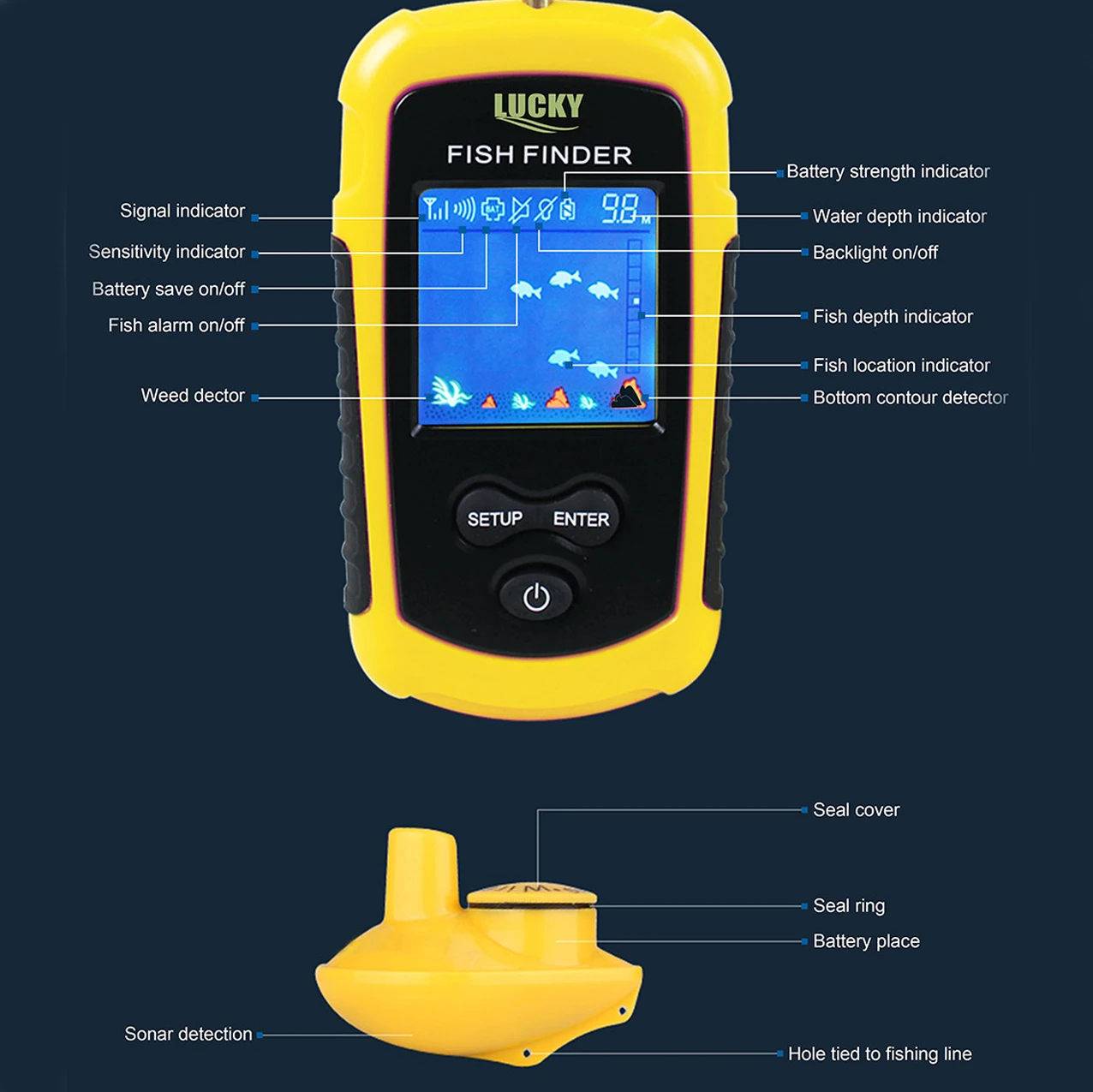 LUCKY FFCW1108-1 Wireless Sonar Fishing Alert Fish Finder Underwater Echo Sounder Portable fish finder