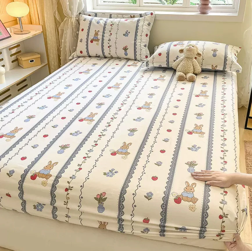 Fitted Sheet with Elastic Band 100% Cotton + 2pcs Pillowcase Soft Cartoon Space Printed Children Boys Girls Bed Mattress Cover 4