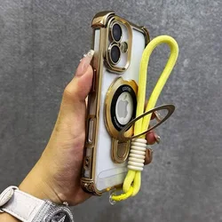 Shockproof Magnetic Bracket Lanyard Case with Transparent Stand Cover for Tecno Spark 20 (Golden)
