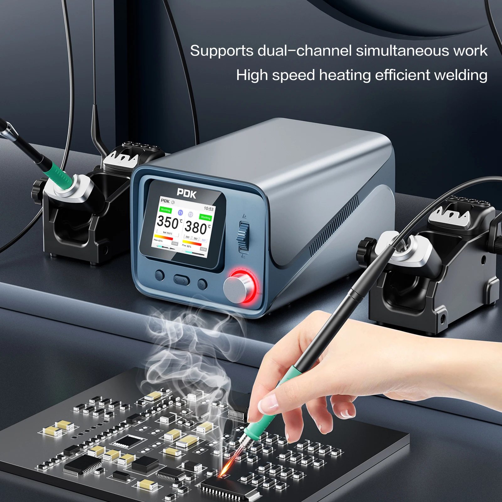 듀얼 납땜 스테이션, 용접기 수리, BGA SMD 휴대폰, 다양한 부품, i2C PDK1200, 300W, T115, T210, T245 도구와 함께 작동