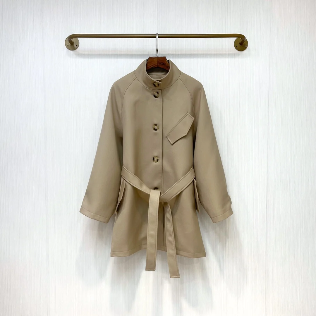 

2023 Women's Clothing Mid-length loose windbreaker with belt Autumn Winter New 1103