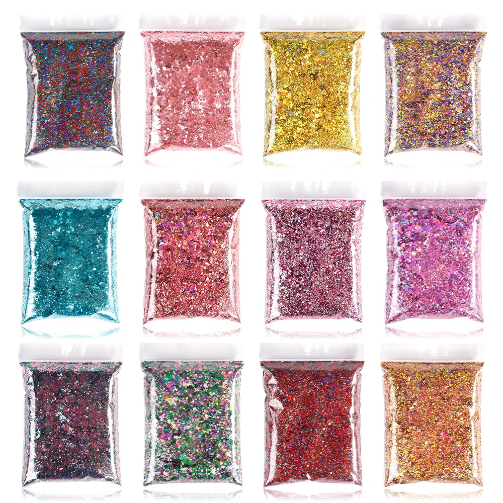 

50g Laser Nail Glitter Flakes Mix-Hexagon Holographic Sparkly Powder Nail Art Decoration Loose Reflective Mermaid Chunky Sequins