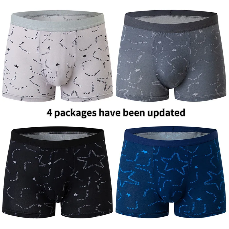 4 Pack Europe and America Size MEN'S FASHION Sexy Boxer Underwear Antibacterial Breathable plus Size MEN'S Shorts Underwear