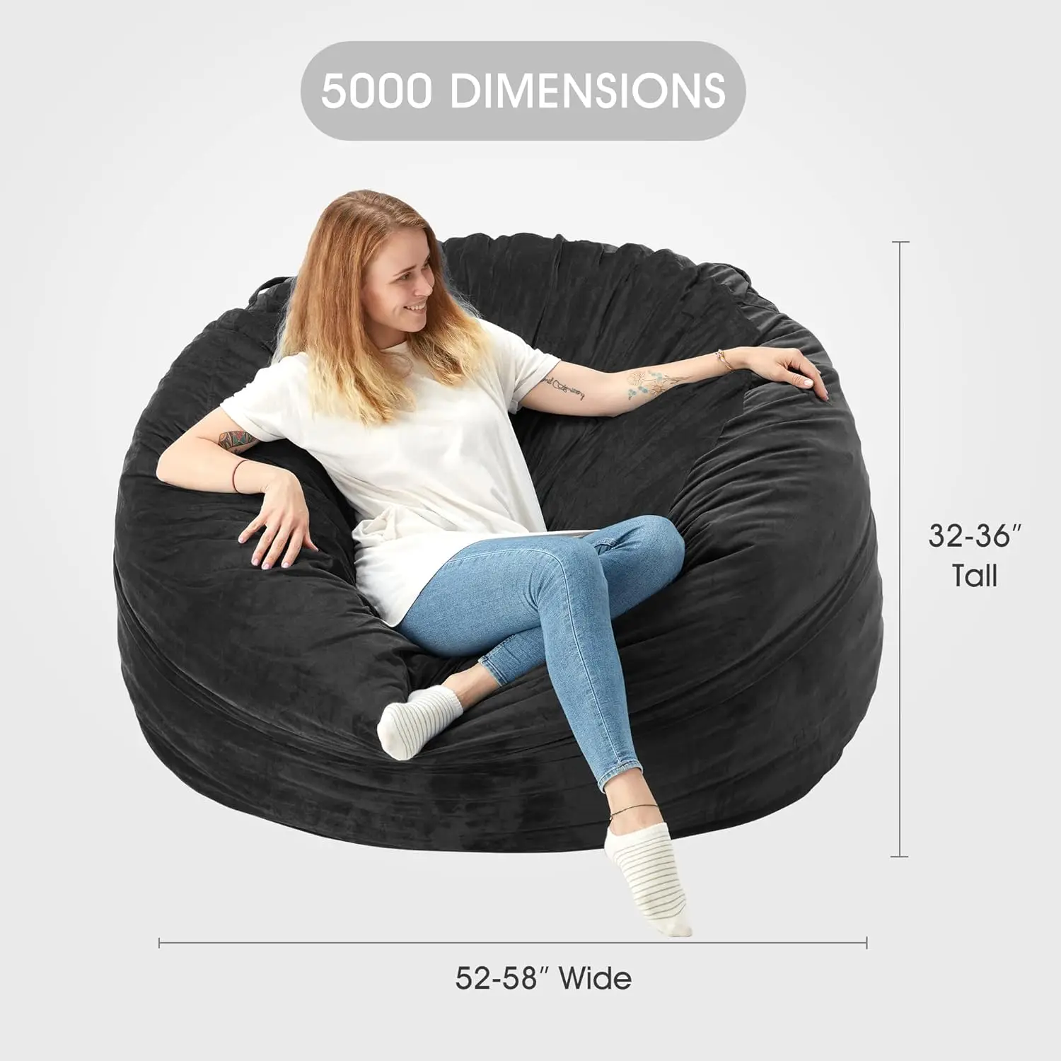 Bean Bag Chair: Large 5' Bean Bags with Memory Foam Filled, Large Beanbag Chairs Soft Sofa with Dutch Velet Cover(Black)