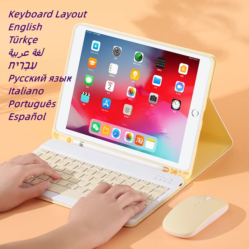 For iPad Air 5 4 Case with Pencil Holder Wireless Bluetooth Hebrew Italian Keyboard Mouse for iPad Pro Air 4 8th Funda Cover