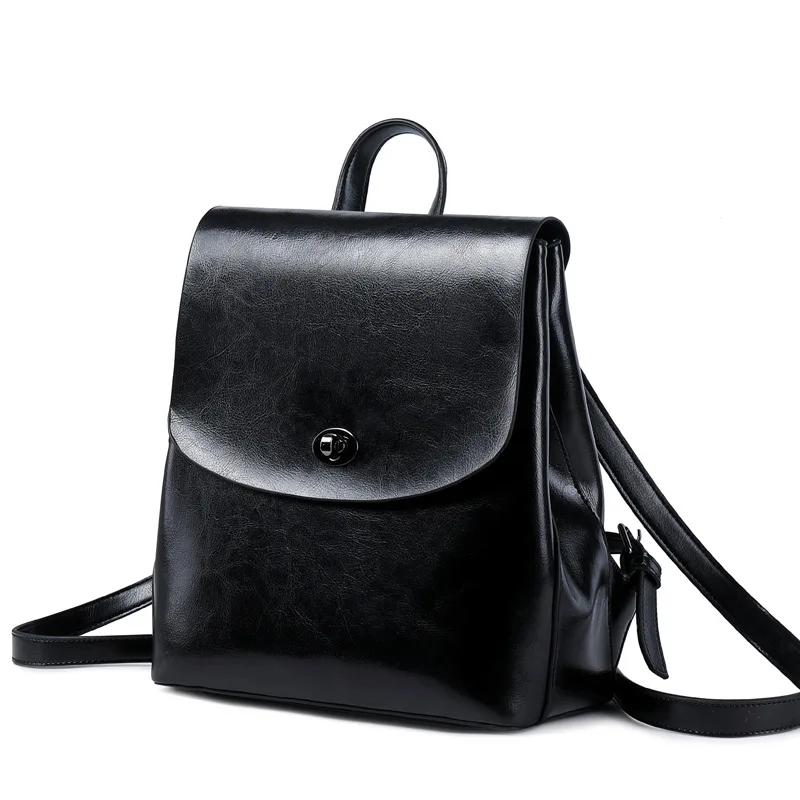High Quality Genuine Leather Backpack For Girls Daypack Female Fashion Knapsack Vintage Casual Women Oil Wax Cowhide Rucksack 3