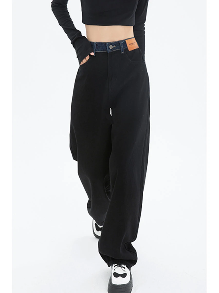 

Streetwear Match Loose Fashion Femme Y2K Splicing Denim Trousers Retro High Waist Women's Jeans Harajuku Vintage Black BF Style