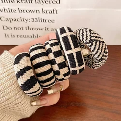 5-Pack Black and White Checkered Stretch Hair Rings - Size fits all (A)