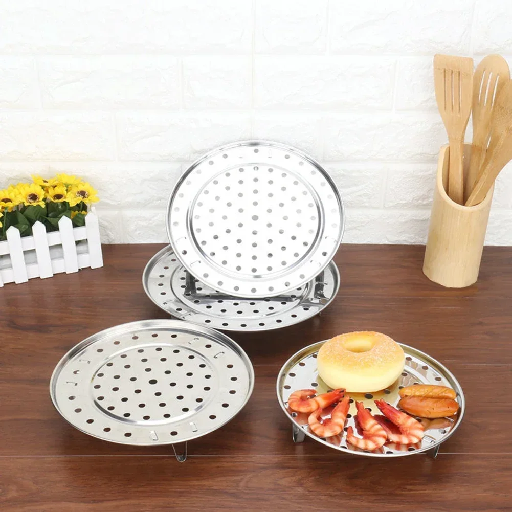 Silver Stainless Steel Steamer Tray Rack Plate Steam Cooking 3 Stands Round Type 18-30 18cm/20cm/22cm/24cm/26cm/30cm 1PCS steamer rack